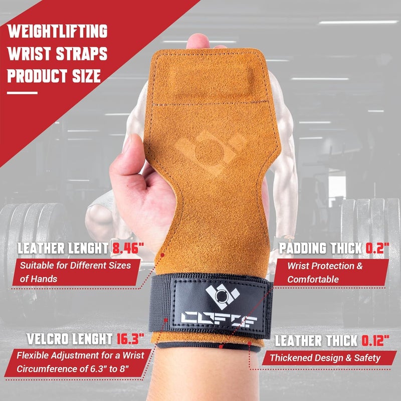 COFOF Weight Lifting Wrist Strap, Double Layer Leather Wrist Strap for Deadlift and Powerlifting, Adjustable Neoprene Padded Gym Workout Lifting Hooks (Pair) - Image 3